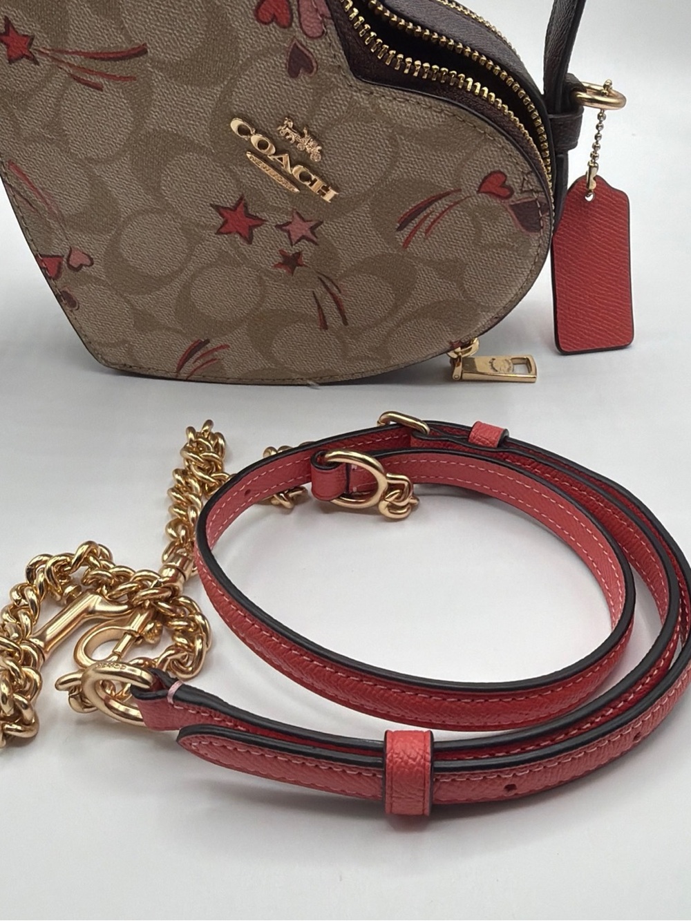 Coach Shooting Stars CK523 Signature Heart Crossbody Bag Light Khaki Pink - Picture 3 of 6